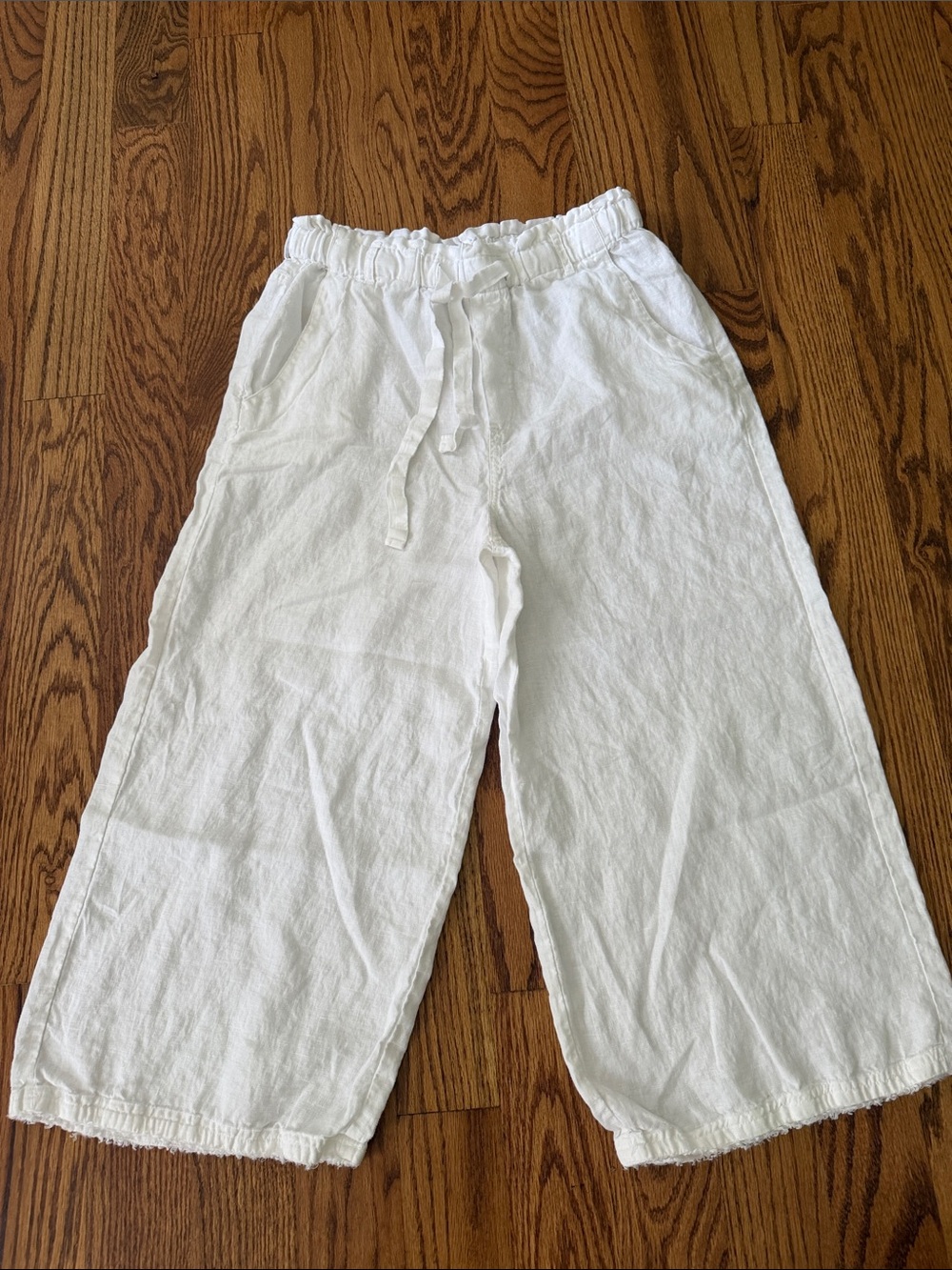 cloth & stone White Cropped Wide-Leg Drawstring Linen Pants